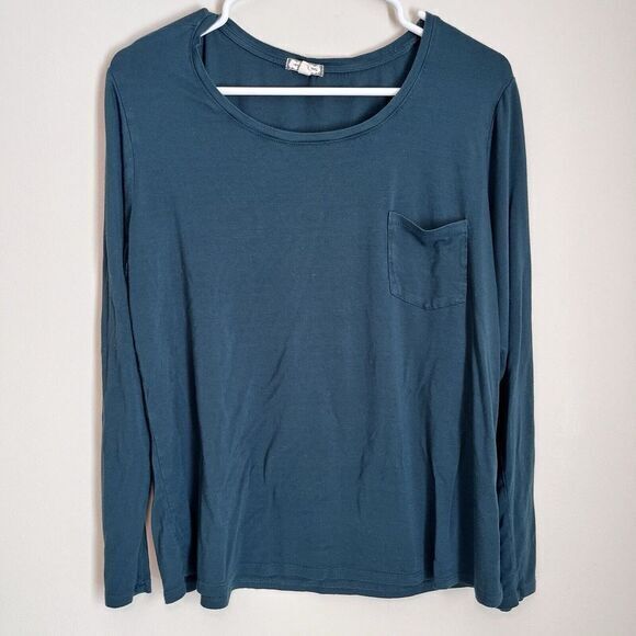 Eyeshadow Tops - Eyeshadow Top Womens Large Forest Green Knit Long Sleeve Basic Capsule Shirt EUC